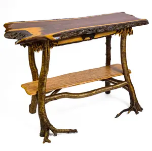 ADIRONDACK HALL TABLE WITH LIVE EDGE TOP.