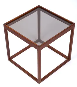 KURT OSTERVIG TEAK AND SMOKED GLASS SIDE TABLE.