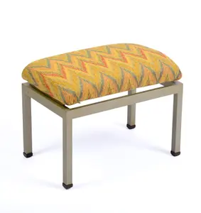 METAL FOOTSTOOL WITH NEEDLEPOINT SEAT.
