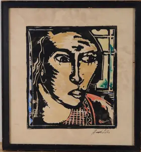 HAND COLORED WOODCUT