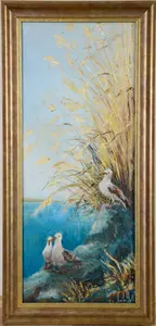 MID CENTURY PAINTING OF SEAGULLS.