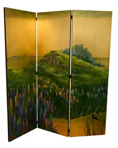 John Squadra (B. 1932). Painted Screen with Blackbird