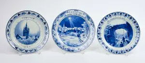 THREE DUTCH DELFT CHRISTMAS PLATES.