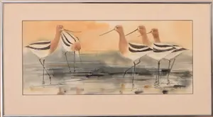WATERCOLOR WITH SANDPIPERS.