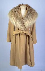 ALPACA SWING COAT WITH FOX COLLAR, SIZE M.