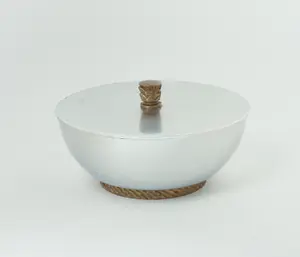 MID CENTURY ALUMINUM LIDDED BOWL.