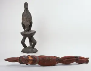 TWO AFRICAN CARVED WOODEN SCULPTURES.