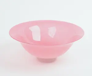 STEUBEN GLASS PINK ROSALINE AND ALABASTER FOOTED BOWL