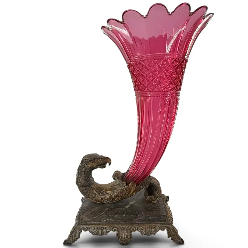 Pink Glass Eagle-Mounted Cornucopia Vase from auction in Aberdeen, Mississippi — image 2