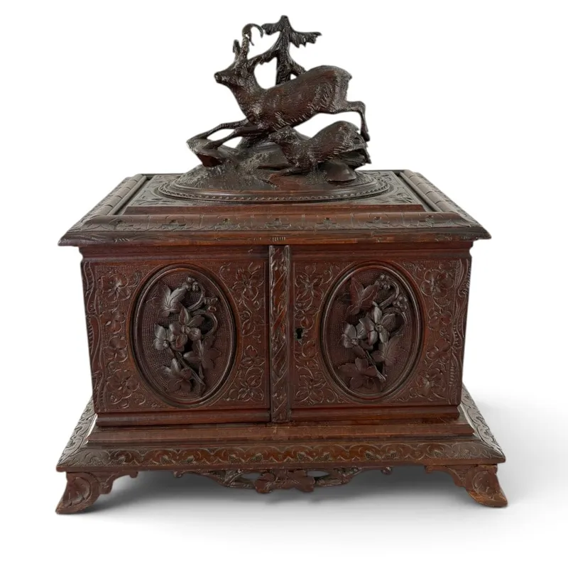 Swiss Black Forest Carved Deer Cigar Cabinet from auction in Aberdeen, Mississippi — image 10