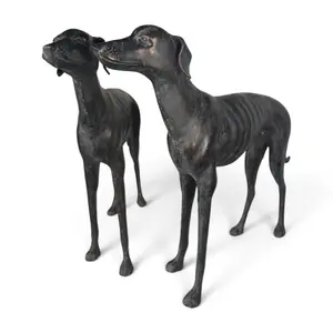 Pair Large Patinated Metal Whippet Figures