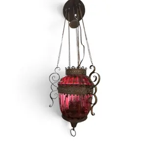 Gothic Revival Ruby Glass Sanctuary Lamp