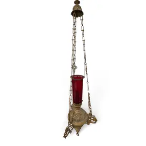 Ruby Glass and Brass Sanctuary Lamp