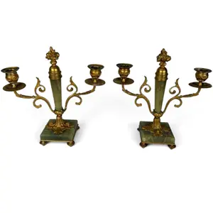 Pair Louis XVI-Style Onyx Candelabra