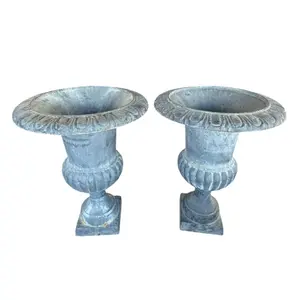 Pair Cast Iron Neoclassical Garden Urns