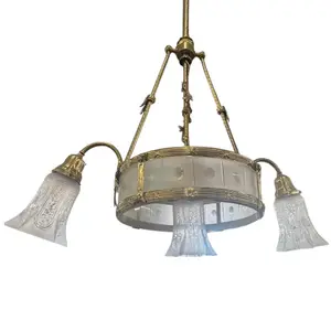 Circa 1900 Brass Three-Light Chandelier