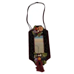 Victorian Velvet and Ribbonwork Wall Mirror