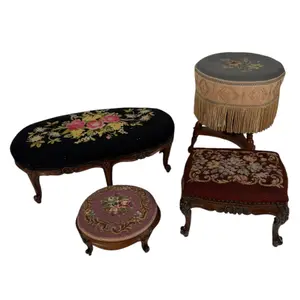Four Needlepoint-Upholstered Stools