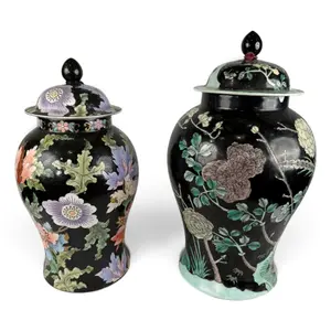 Two Chinese Famille Noire Ginger Jars
