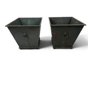 Pair Green-Painted Metal Garden Planters