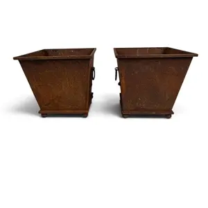 Pair Weathered Cast-Iron Garden Planters