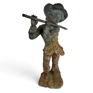 Cast-Metal Flute-Playing Boy Figure
