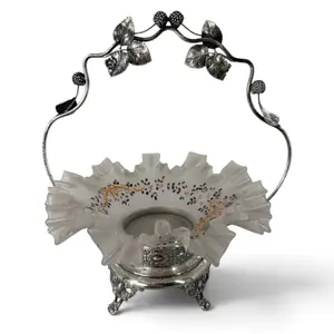 Victorian Silverplate Glass Bride's Basket