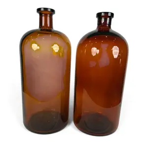Pair Large Amber Apothecary Bottles