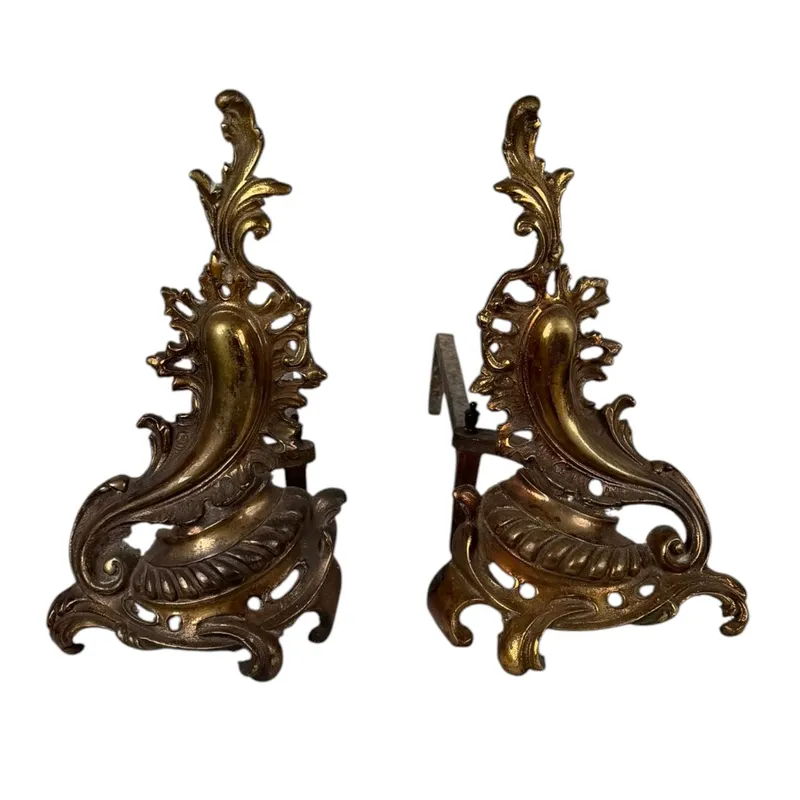 Pair Rococo Revival Brass Andirons from auction in Aberdeen, Mississippi — image 12