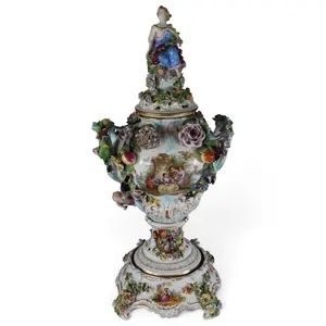 Large Carl Thieme Dresden Figural Covered Urn