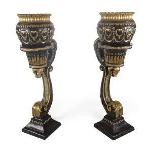 Pair Composite Planter Urns on Scroll Stands