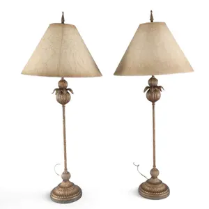 Pair Neoclassical Gilt-Metal Table Lamps