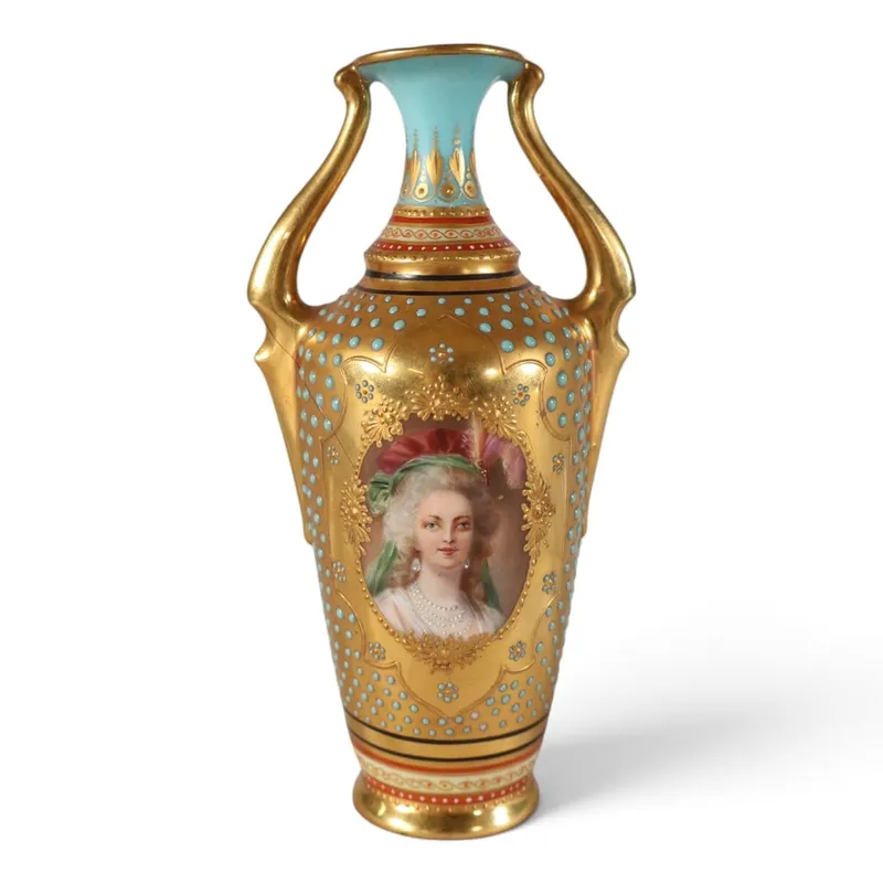 Dresden Jeweled Porcelain Portrait Vase from auction in Aberdeen, Mississippi — image 11