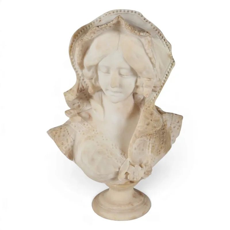 Carved Stone Bust of a Woman in Lace Bonnet from auction in Aberdeen, Mississippi — image 12