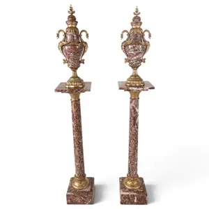 Pair Marble Urns on Matching Pedestals