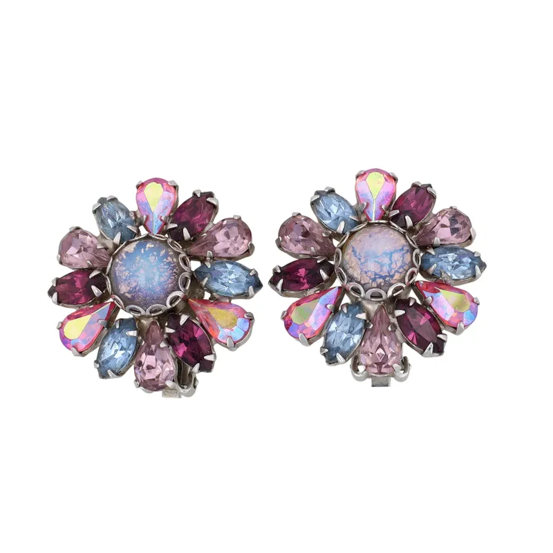 Weiss Vintage Silver Tone Rhinestone Aurora Borealis Earrings from auction in Ravenna, Ohio — image 5