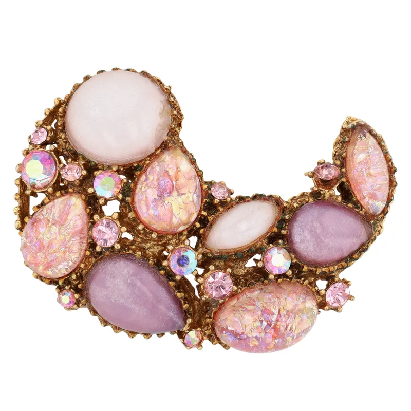 Vintage Gold Tone Pink Rhinestone Glass Paisley Brooch from auction in Ravenna, Ohio — image 15