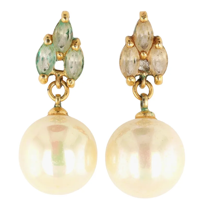 Gold Tone Rhinestone Faux Pearl Drop Stud Earrings from auction in Ravenna, Ohio — image 25