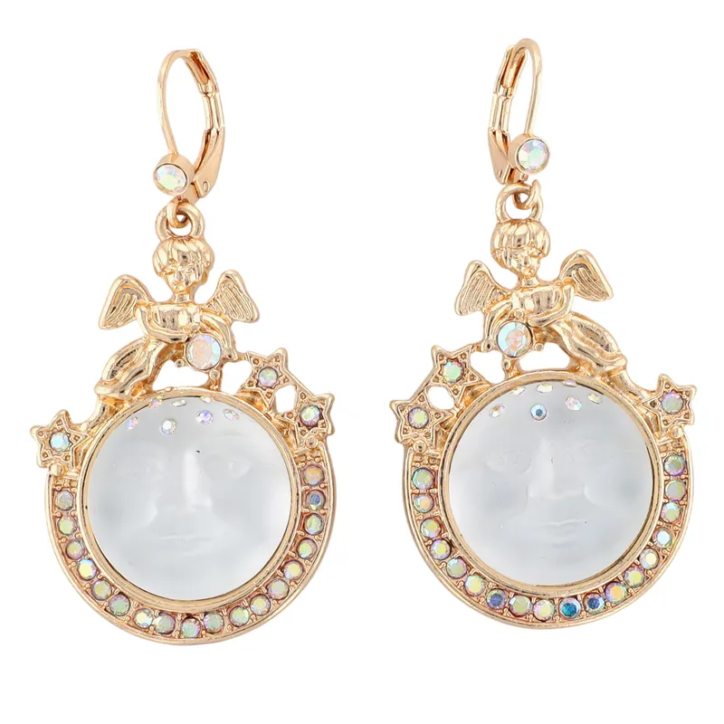 Kirks Folly Gold Tone Rhinestone Poured Glass Man On The Moon Dangle Earrings from auction in Ravenna, Ohio — image 23