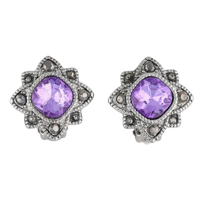 Silver Tone Purple Rhinestone Earrings from auction in Ravenna, Ohio — image 35