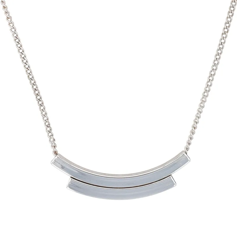 Emmons Silver Tone Double Curved Hollow Tube Slide Pendant Necklace from auction in Ravenna, Ohio — image 34