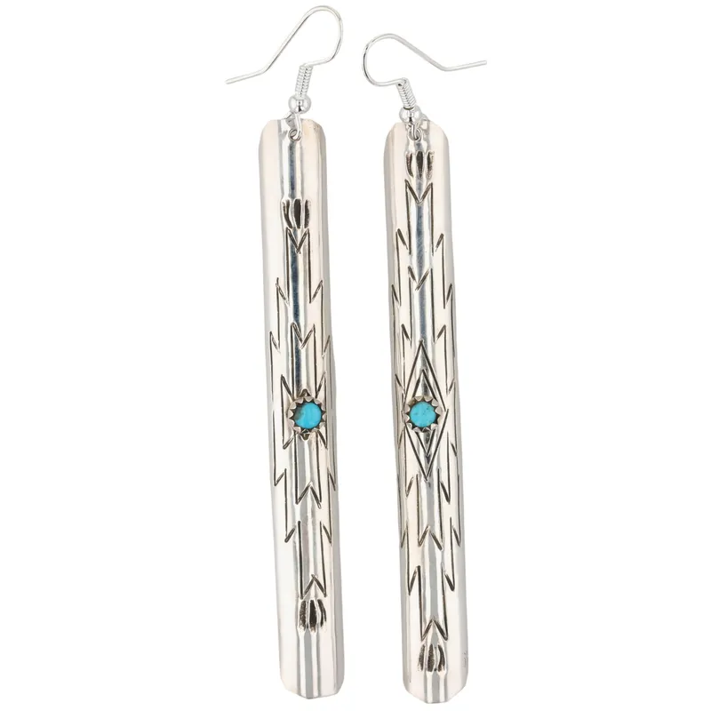Florence Tahe Navajo Sterling Kingman Turquoise Earrings from auction in Ravenna, Ohio — image 4