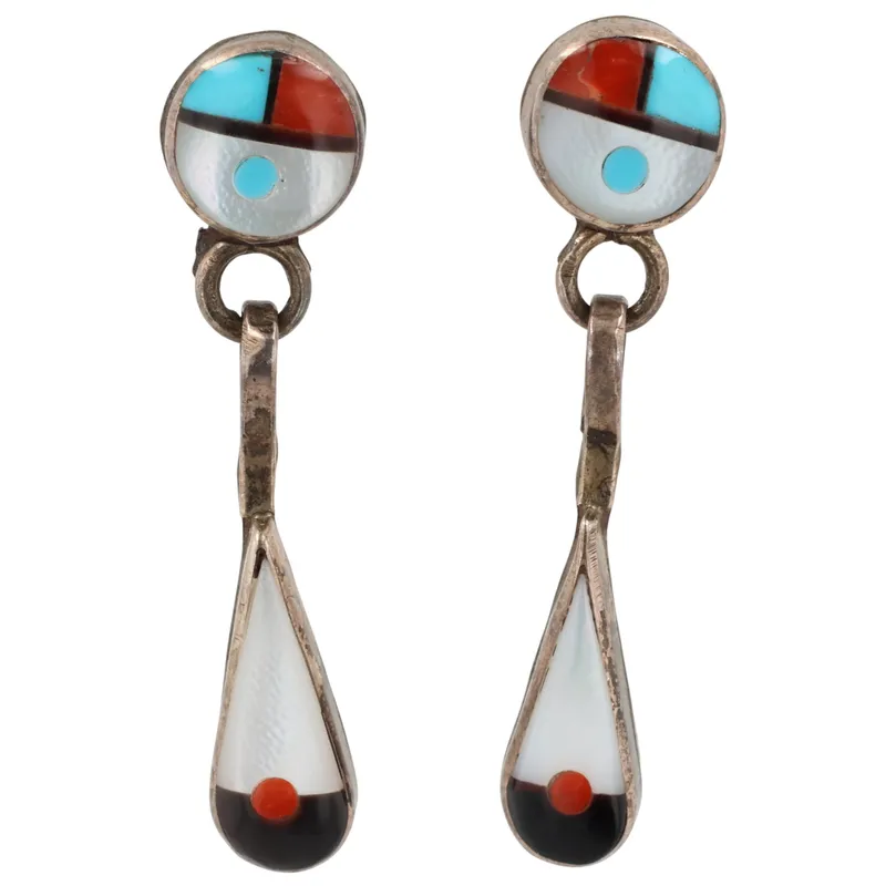 Vintage Zuni Sterling Multi-Stone Inlay Sunface Earrings from auction in Ravenna, Ohio — image 6
