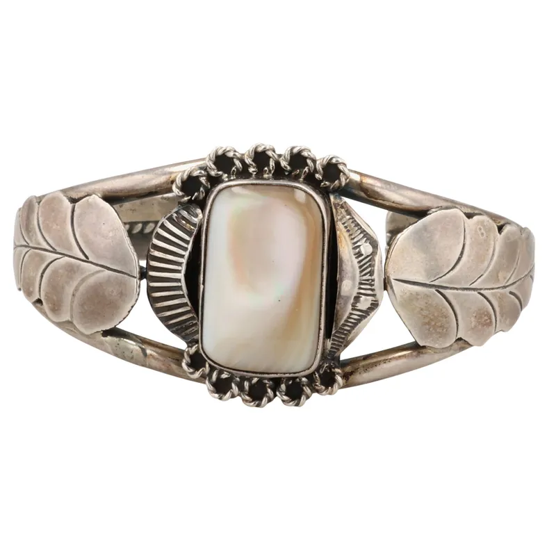 Signed Navajo Sterling Mother of Pearl Cuff Bracelet from auction in Ravenna, Ohio — image 8