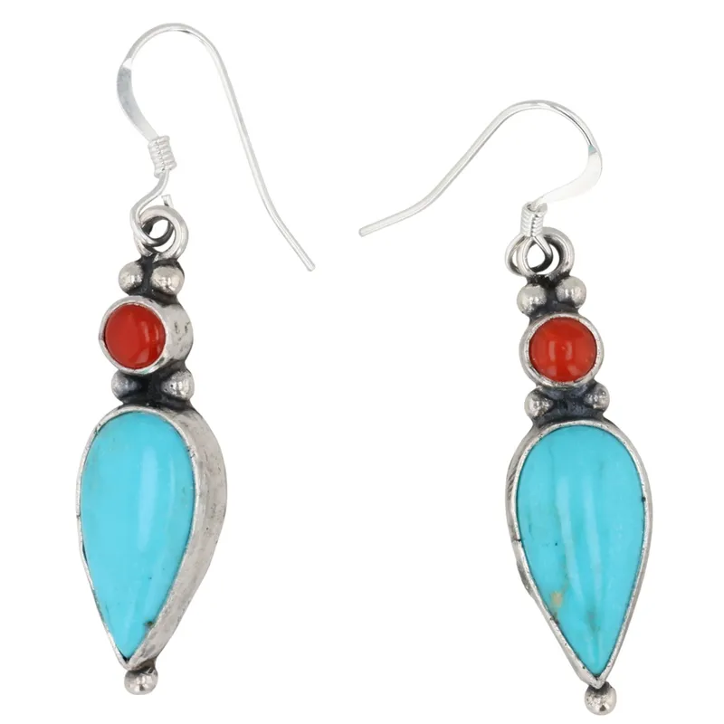 Harris Largo Navajo Sterling Turquoise Coral Earrings from auction in Ravenna, Ohio — image 34