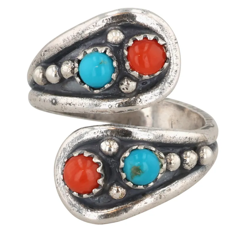 Genevieve Francisco Navajo Sterling Turquoise Coral Adjustable Ring from auction in Ravenna, Ohio — image 29