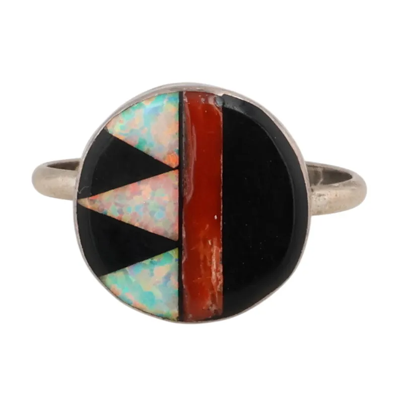 Justin Dishta Zuni Sterling Multi-Stone Inlay Ring Sz 4 from auction in Ravenna, Ohio — image 45