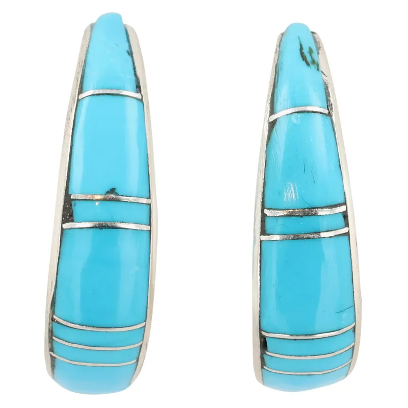 James Kee Zuni Sterling Turquoise Inlay Hoop Earrings from auction in Ravenna, Ohio — image 47