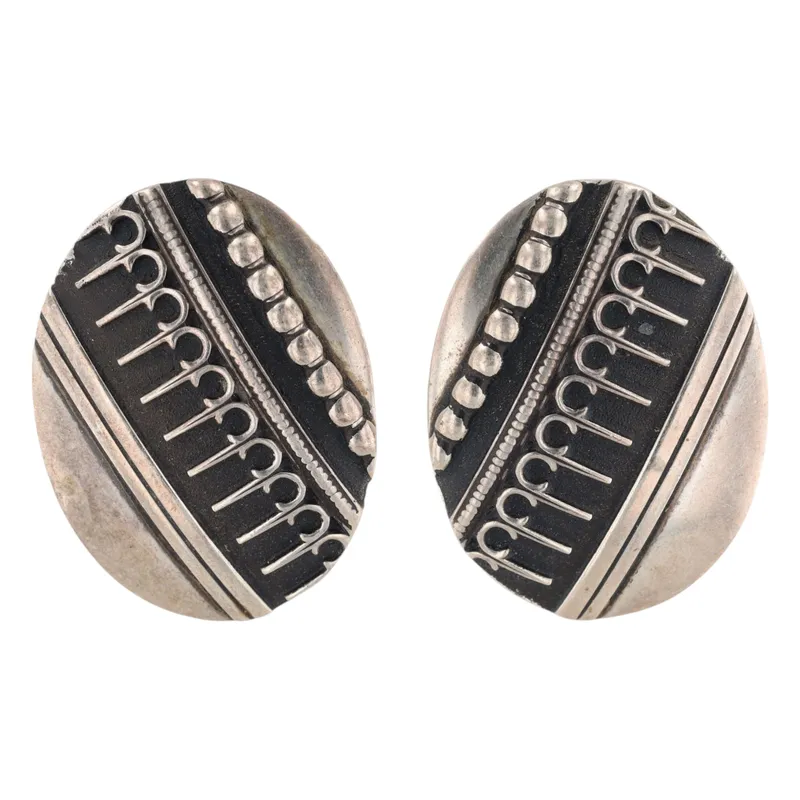 David Sloane Navajo Sterling Textured Overlay Earrings from auction in Ravenna, Ohio — image 4