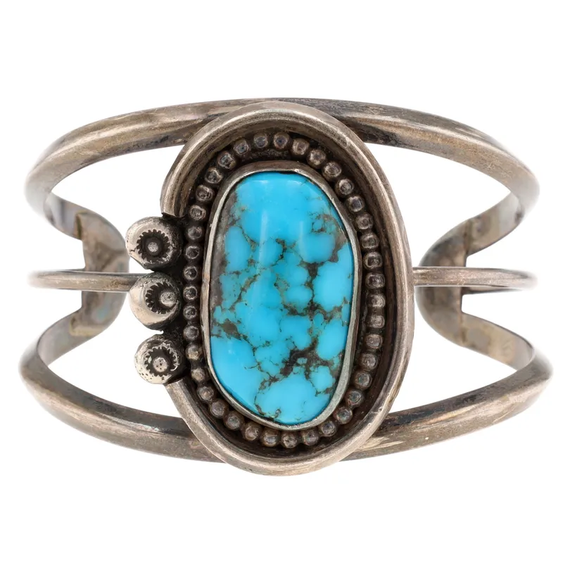 Vintage Navajo Sterling Turquoise Cuff Bracelet from auction in Ravenna, Ohio — image 6